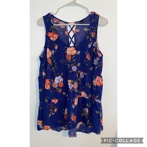 Torrid Sleeveless Blue Floral Babydoll Top Size 1